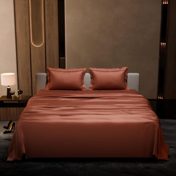 Stoa Paris Double Bedsheet with 2 Pillow Covers, 300 TC UltraSatin Premium Bedding Set, Aesthetic Home Decor, Gift for Couples, Wedding, Anniversary, Date Night - Melted Caramel