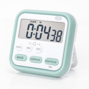 Stopwatch Timer for Study Kitchen Timer Large LCD Screen 24hr Digital Display Magnetic Retractable Stand Loud Alarm Stop Watch Countdown Flashing Light Study Timer for Students Cooking (Pista)