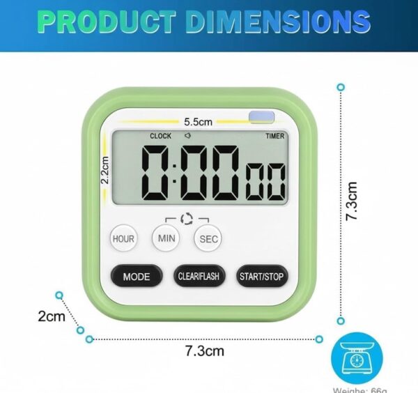Stopwatch Timer for Study Kitchen Timer Large LCD Screen 24hr Digital Display Magnetic Retractable Stand Loud Alarm Stop Watch Countdown Flashing Light Study Timer for Students Cooking (Pista)