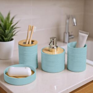 Story@Home 4 Pieces Bathroom Accessories Set - Teal | Toothbrush Holder, Soap Dispenser, Mouth Wash Cup & Soap Dish for Home Kitchen & Bathroom | Bathroom Essentials for Office