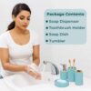 Story@Home 4 Pieces Bathroom Accessories Set - Teal | Toothbrush Holder, Soap Dispenser, Mouth Wash Cup & Soap Dish for Home Kitchen & Bathroom | Bathroom Essentials for Office