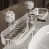 Suction Cup Mounted Storage Rack - No Drill Adhesive Wall-Mounted Suction Cup Mounted Storage Rack - No Drill Adhesive Wall-Mounted Heavy-Duty Plastic Organizer with Adjustable Bar, Space-Saving Sink, Bathtub for Bathroom & Kitchen