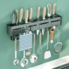 Sulfar Kitchen Shelf Advanced Non Rust Stainless Steel Alloy WallMount Knife Holder,Towel Hanger,Cutlery Holder Storage Rack High Grade Metal Multi-Purpose (40x5.5x7cm) (‎‎WallMount KnifeHolder-11-N)