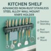 Sulfar Kitchen Shelf Advanced Non Rust Stainless Steel Alloy WallMount Knife Holder,Towel Hanger,Cutlery Holder Storage Rack High Grade Metal Multi-Purpose (40x5.5x7cm) (‎‎WallMount KnifeHolder-11-N)
