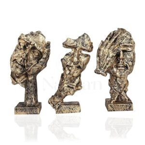 THE Urban Desires Set of 3 Men Expression Statue Showpiece Figurine Lucky Decorative Items Form Office Desktop Decoration & Gifting, Black Golden, Animal