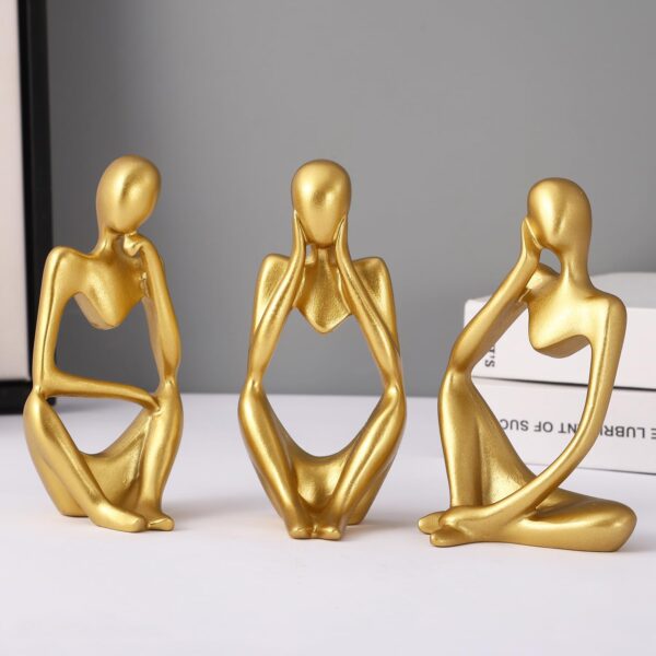 TIED RIBBONS Decorative Abstract Thinker Men Statue Set of 3 TIED RIBBONS Decorative Abstract Thinker Men Statue Set of 3 Modern Art Showpiece Sculpture(Fantasy,Gold,13CmX6Cm) Decoration Items for Home Decor Living Room Bedroom Bookshelf Table Office-Resin