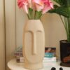 TIED RIBBONS Flower Vase Pot for Home Décor (White, 9.8 inch x 3.9 Inch) - Ceramic Face Shape Artificial Flowers Plants Office Bedroom Living Room Farmhouse Table Corner Decoration Items