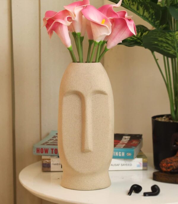 TIED RIBBONS Flower Vase Pot for Home Décor (White, 9.8 inch x 3.9 Inch) - Ceramic Face Shape Artificial Flowers Plants Office Bedroom Living Room Farmhouse Table Corner Decoration Items