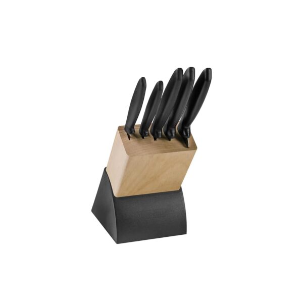 TRAMONTINA Plenus Knife Set with Wooden Block - Chef, Kitchen, Veg, Bread, Tomato Knife | Polypropylene Handle | Dishwasher Safe | Made in Brazil