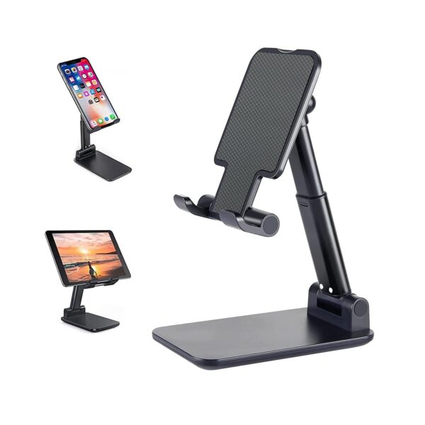 Tabletop Smartphone Stand, Mobile Stand, Altitude Adjustable, Tablet Stand, Foldable, Tabletop Smartphone Stand, Mobile Stand, Altitude Adjustable, Tablet Stand, Foldable, Anti-Slip, Compact, Lightweight, For iPhone, iPad, Nintendo Switch, Samsung, Sony, Nexus, Kindle, Android (Black)