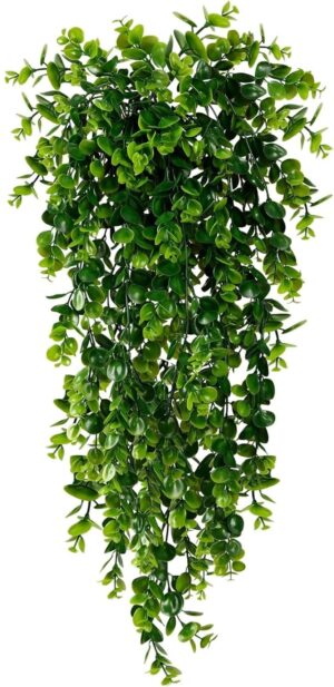Tdas Artificial Hanging Plants Leaves Eucalyptus Ivy Garlands Plant Greenery Vine Creeper Home Decor Door Wall Balcony Decoration Party Festival - 1 Pcs (Green)
