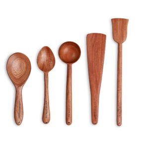 The Indus Valley Neem Wood Compact Flip/Spatula/Ladle For Cooking Dosa/Roti/Chapati | Kitchen Tools | No Harmful Polish | Naturally Non-Stick | Handmade (Set Of 5),37CM