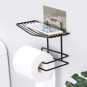 Toilet Paper Holder with Shelf Roll Towel Holder Storage Rack Bathroom Accessories - Black
