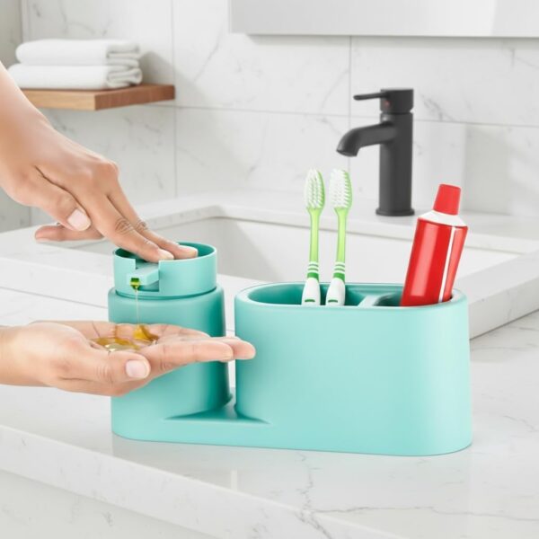 Toothbrush Holder & Liquid Shop Dispenser (Blue) Toothbrush Holder & Liquid Shop Dispenser (Blue)