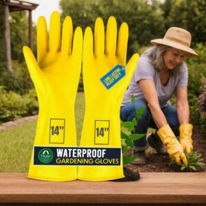TrustBasket 14 Inch Long & Very Thick, Heavy Duty Latex Rubber Gardening Gloves - Long Hand Gloves for Garden Work - Handling Accessories Tools for Home Garden