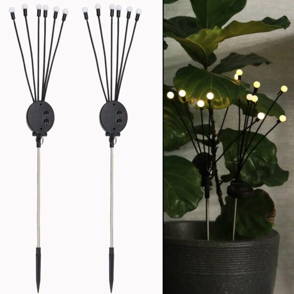 TrustBasket Fireflies Solar Light - Yellow - Set of 2 (6 Bulbs Each) Decorative Waterproof, Solar Starburst Swaying Lights When Wind Blows| Solar Lights Outdoor |LED Solar Garden Lights