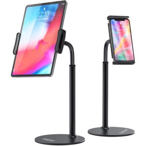 Tukzer Professional Desktop Tablet Stand Mobile Holder with Flexible Arm, Tukzer Professional Desktop Tablet Stand Mobile Holder with Flexible Arm, 360° Swivel & Height Adjustament| Anti-Skid Sturdy & Heavy Metal Base for 4.7 to 11-Inch Tablet, iPad & Smartphone (Black)
