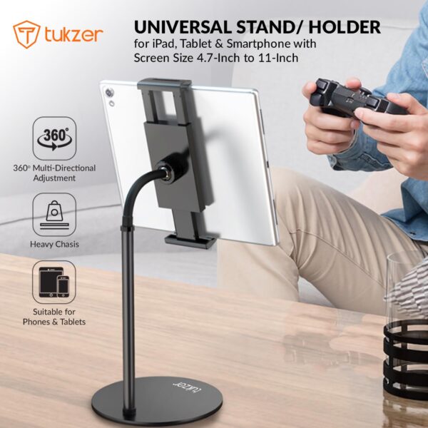 Tukzer-Professional-Desktop-Tablet-Stand-Mobile-Holder-with-Flexible-Arm-360°-Swivel-Height-Adjustament-Anti-Skid-Sturdy-Heavy-Metal-Base-for-4.7-to-11-Inch-Tablet-iPad-Smartphone-Black.jpg Tukzer Professional Desktop Tablet Stand Mobile Holder with Flexible Arm, 360° Swivel & Height Adjustament| Anti-Skid Sturdy & Heavy Metal Base for 4.7 to 11-Inch Tablet, iPad & Smartphone (Black)