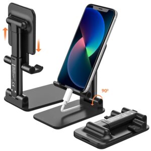 Tukzer Tabletop Fully Foldable Desktop Tablet Mobile Stand Holder with Tukzer Tabletop Fully Foldable Desktop Tablet Mobile Stand Holder with Angle & Height Adjustable for Desk, Cradle, Dock, Compatible with Smartphones & Tablets (Black)