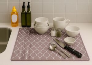 U & U UNIQUE UTILITIES Microfiber Dish Drying Mat (50 x 38 cm) | Kitchen Mat for Counter | Quick Dry Water Absorbent Mat | Placemat for Dish Drying | Super Draining Mat for Kitchen (Grey)