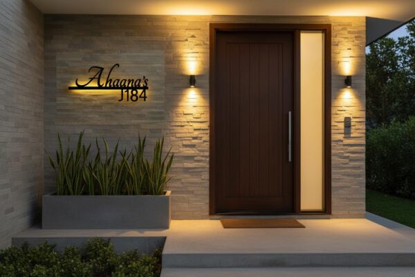 UNAKR EXPORTS INIDA Custom Name Plats Backlit LED Name Sign - Personalized Wall Decor for Home Entrance, Flat, House Door - Indoor Outdoor 18"x6" - Warm Light (led lights)