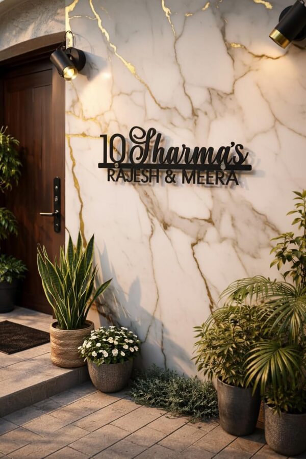 UNKAR EXPORTS INIDA Customizable Metal Name Plate for Home Entrance | Personalized 3D Laser Cut Nameplate for House Door | Outdoor Indoor Wall Decor | Stylish Family Name Sign