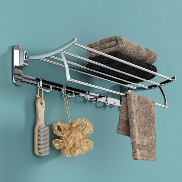 USF 24 Inch Stainless Steel Towel Rack | Foldable Wall USF 24 Inch Stainless Steel Towel Rack | Foldable Wall Mounted Towel Holder with Hook | Chrome Finish | Rust Resistant Design | Strong Load Bearing | Bathroom Accessories | 25 Years Warranty