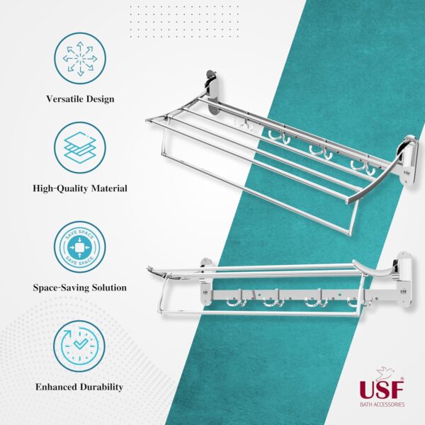 USF-24-Inch-Stainless-Steel-Towel-Rack-Foldable-Wall-Mounted-Towel-Holder-with-Hook-Chrome-Finish-Rust-Resistant-Design-Strong-Load-Bearing-Bathroom-Accessories-25-Years-Warranty.jpg USF 24 Inch Stainless Steel Towel Rack | Foldable Wall Mounted Towel Holder with Hook | Chrome Finish | Rust Resistant Design | Strong Load Bearing | Bathroom Accessories | 25 Years Warranty