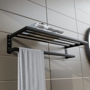 USF Bath Accessories Towel Rack 24 Inch,304 Stainless Steel Bathroom Towel Hanger Wall Mounted,Towel Rack Stand for Bathroom,Cloth Hanger for Washbasin,Bathroom Accessories(Black Finish)
