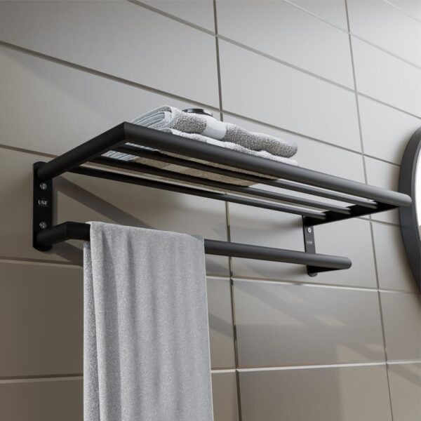 USF Bath Accessories Towel Rack 24 Inch,304 Stainless Steel Bathroom Towel Hanger Wall Mounted,Towel Rack Stand for Bathroom,Cloth Hanger for Washbasin,Bathroom Accessories(Black Finish)