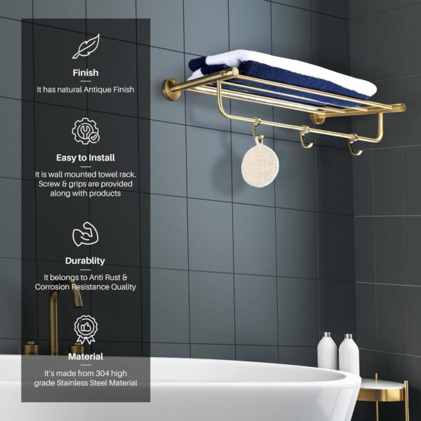 USF Bath Accessories Towel Rack Hanger and Holder for Bathroom/Quality Tested 304 Stainless Steel Towel Rack Bathroom Accessories (Black, 24 Inches, Pack of 1) (Round)