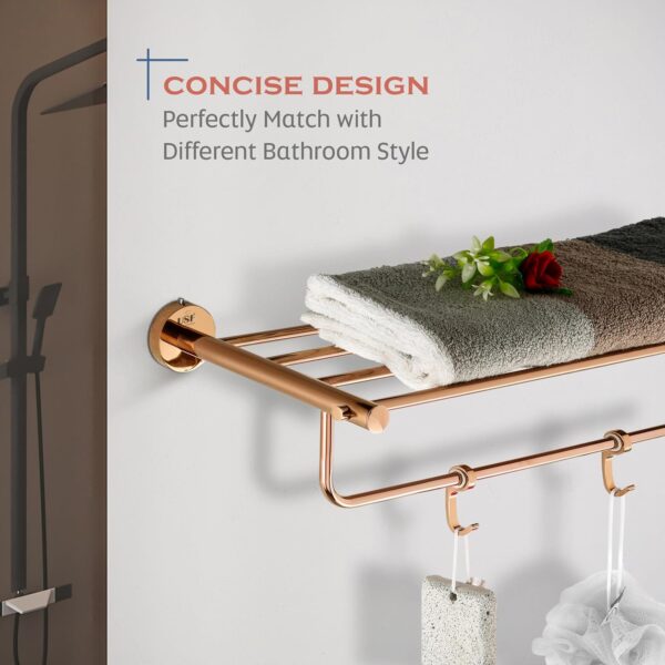USF Bath Accessories Towel Rack Hanger and Holder for Bathroom/Quality Tested 304 Stainless Steel Towel Rack Bathroom Accessories (PVC Rose Gold, 24 Inches, Pack of 1) (Round)