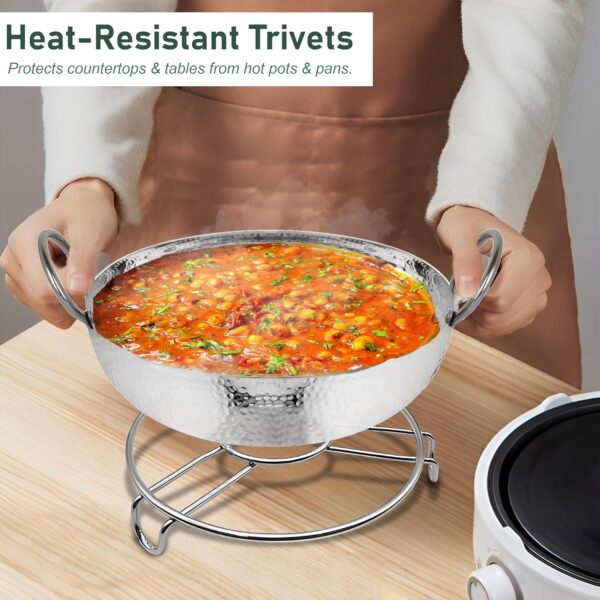 Unify 3 Pieces Stainless Steel Trivets Hot Pot Mat Stand for Kitchen Utensil Vessel Holder/Dining Table/Cooker Ring/Cooling Steaming Rack Stand/Round Pads Holder Cookware Fit (Size-6,7, 8)