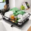 Utensils Drying Rack|Dish Drying Rack with Drainer Tray|Bartan Stand Steel|Kitchen Drying Racks|Utensils Stand & Dish Drainer Rack (Black 1 Layer)