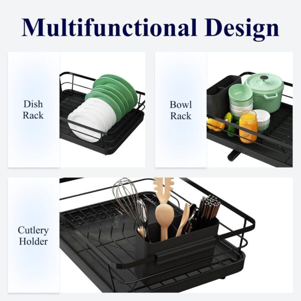 Utensils Drying Rack|Dish Drying Rack with Drainer Tray|Bartan Stand Steel|Kitchen Drying Racks|Utensils Stand & Dish Drainer Rack (Black 1 Layer)