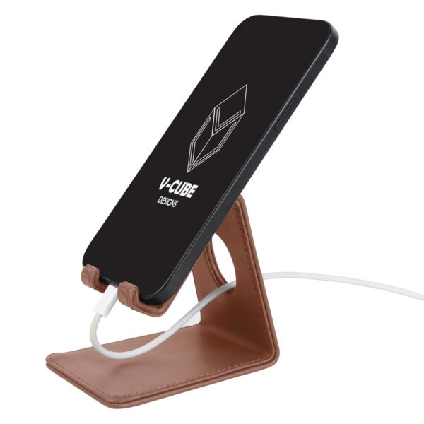 V-CUBE DESIGNS Premium Vegan Leather Universal Mobile Holder | Steel V-CUBE DESIGNS Premium Vegan Leather Universal Mobile Holder | Steel Frame | Angular Desk Phone Stand with Anti-Slip Leather Surface | Fits All Smartphones, Tablets, Kindle, iPad up to 7 Inches | Tan