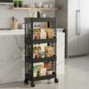 VIPEK 4 Tiers Storage Trolley with Wheels, Freestanding Multi Layer Rolling Storage Rack for Kitchen Bathroom Bedroom, Slim Organizer Cart for Cloth Storage Rack, Utility Home, Black