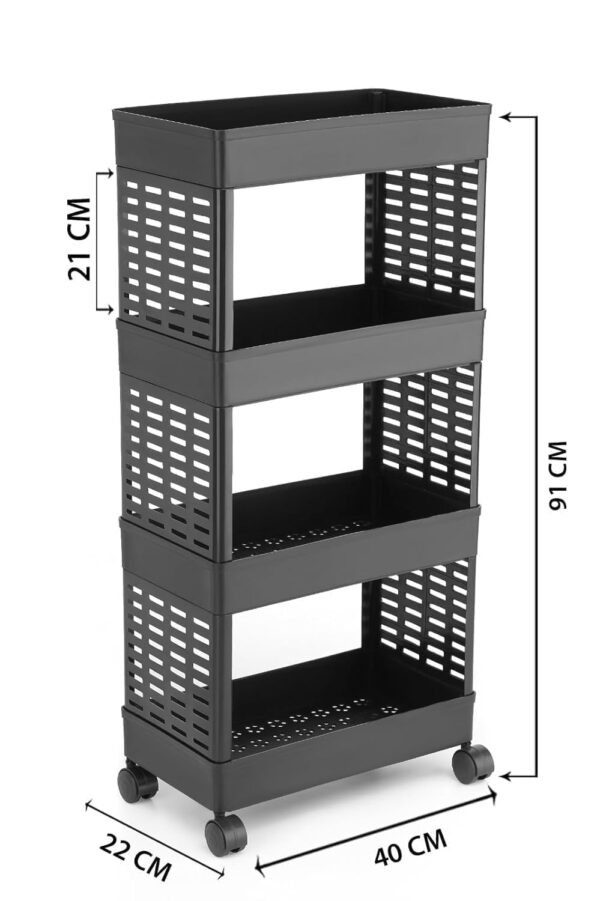 VIPEK 4 Tiers Storage Trolley with Wheels, Freestanding Multi Layer Rolling Storage Rack for Kitchen Bathroom Bedroom, Slim Organizer Cart for Cloth Storage Rack, Utility Home, Black