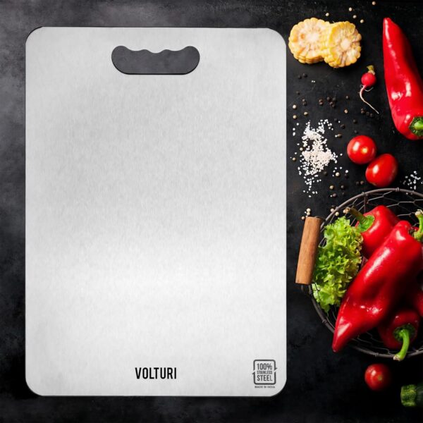 VOLTURI 304 Stainless Steel Chopping Board (32 x 21.5 cm), VOLTURI 304 Stainless Steel Chopping Board (32 x 21.5 cm), Upgraded to Surgical-Level Hygiene, Food-Grade, Non-Porous, Rustproof, Heat Resistant Heavy-Duty Cutting Board Built for Daily Indian Cooking