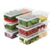 VOLTURI Fridge Storage Containers (Pack of 6), Fridge Organiser Storage Boxes with Removable Drain Plate, Lids, Stackable Organizer, Fridge Storage Box Keep Fruits, Vegetables Fresher, 1500 ML