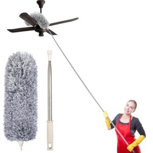 VOLTURI Microfiber Feather Duster Bendable & Extendable Fan Cleaning Duster VOLTURI Microfiber Feather Duster Bendable & Extendable Fan Cleaning Duster with 100 inches Expandable Pole Handle Washable Duster for High Ceiling Fans,Window Blinds, Furniture (Standard)
