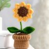 VRB Dec Plastic TM 1 Pcs Crochet Flowers Artificial Sunflower for Office Desk Car Dashboard Decor,Home Decoration, Office, Bedroom, Christmas Decor, Wedding (Sunflower with Crochet Pot)