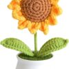 VRB DecTM 1 Pcs Crochet Flowers Artificial Sunflower for Office Desk Car Dashboard Decor,Home Decoration, Office, Bedroom, Christmas Decor, Wedding (Sunflower Pot)