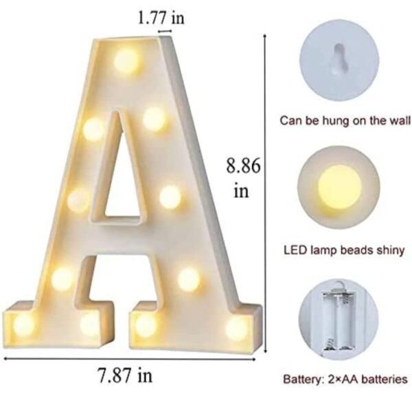 VRB Dec™ 1 Pcs Marquee Alphabet light letters/letter light/Alphabet/led alphabet letters/Aesthetic room/wall decor items/Birthday decoration items (Pack of 1) (A)