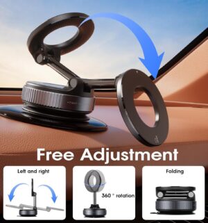 Vacuum Cup Magnetic Phone Holder for Car Dashboard & Desk – Strong Suction Mobile Mount with 360° Adjustable Rotation | Hands-Free Universal Smartphone Stand