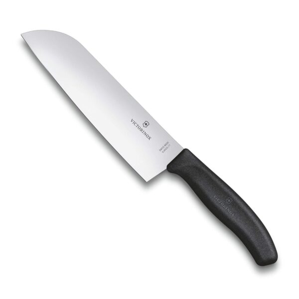 Victorinox Stainless Steel Chef Knife, Swiss Classic, 17 cm Stamped Santoku Knife for Professional and Household Kitchen, Black, Swiss Made