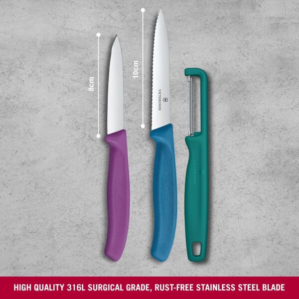 Victorinox-Swiss-Made-Stainless-Steel-Swiss-Classic-Paring-Knife-Kitchen-Knife-810-cm-StraightWavy-Edge-with-I-Peeler-Set-3-Pcs-GreenPurpleBlue-6.7116.33C1.jpg Victorinox Swiss Made Stainless Steel Swiss Classic Paring Knife Kitchen Knife 8,10 cm Straight/Wavy Edge with I-Peeler Set (3 Pcs) Green/Purple/Blue | 6.7116.33C1