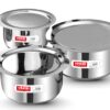 Vinod Stainless Steel Tope Set with Lid - 3 Pcs | 1, 1.4, & 1.8 litres | Patila Cookware Set Combo, Even Heat, Heavy Sandwich Bottom, Induction Compatible for Boiling and Cooking - 2 Year Warranty