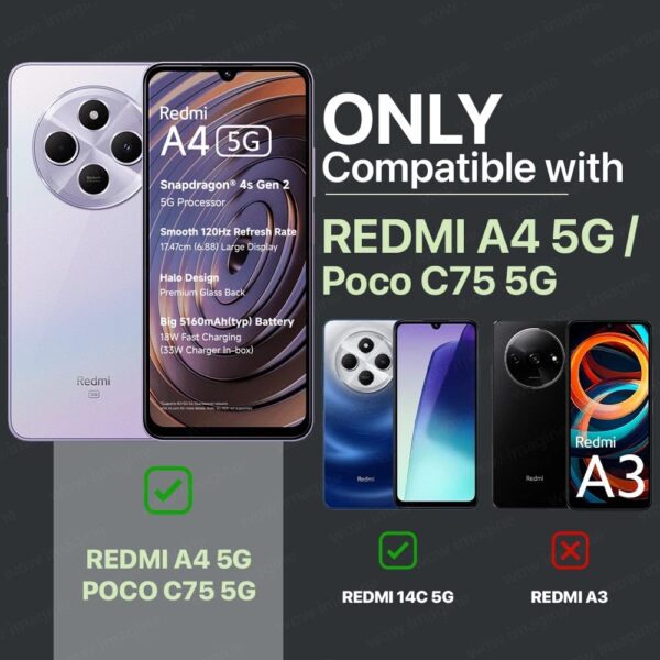 WOW IMAGINE Shock Proof Flip Cover Back Case Cover for Redmi A4 5G | Poco C75 5G | 14C 5G | Poco M7 (Flexible | Leather Finish | Card Pockets Wallet & Stand | Chestnut Brown)