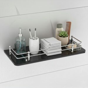 Wall Mount Black Glass Shelf for Bathroom Rack, Glass Shelf for Kitchen, Bathroom Shelf for Wall,Bathroom Racks and Shelves, Bathroom Accessories and Organiser [12X6 INCH] Set-1